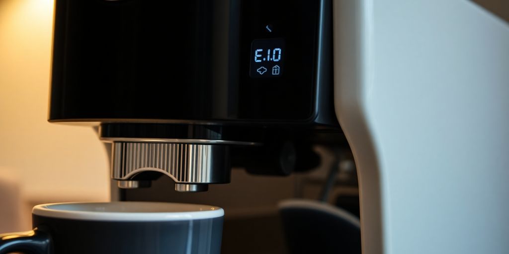 Coffee machine displaying programmable settings.