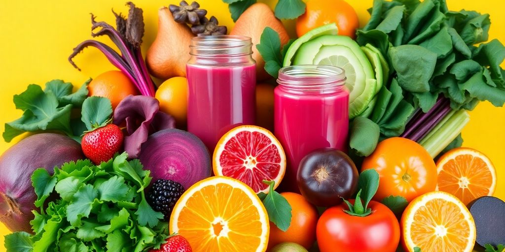 Colorful fruits and vegetables for detox juicing.