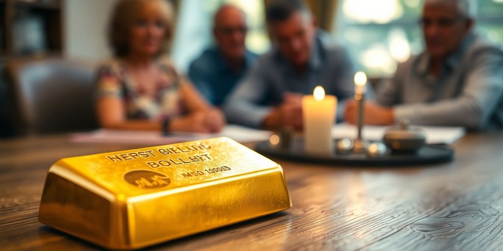 Une barre d'or sur une table en bois.