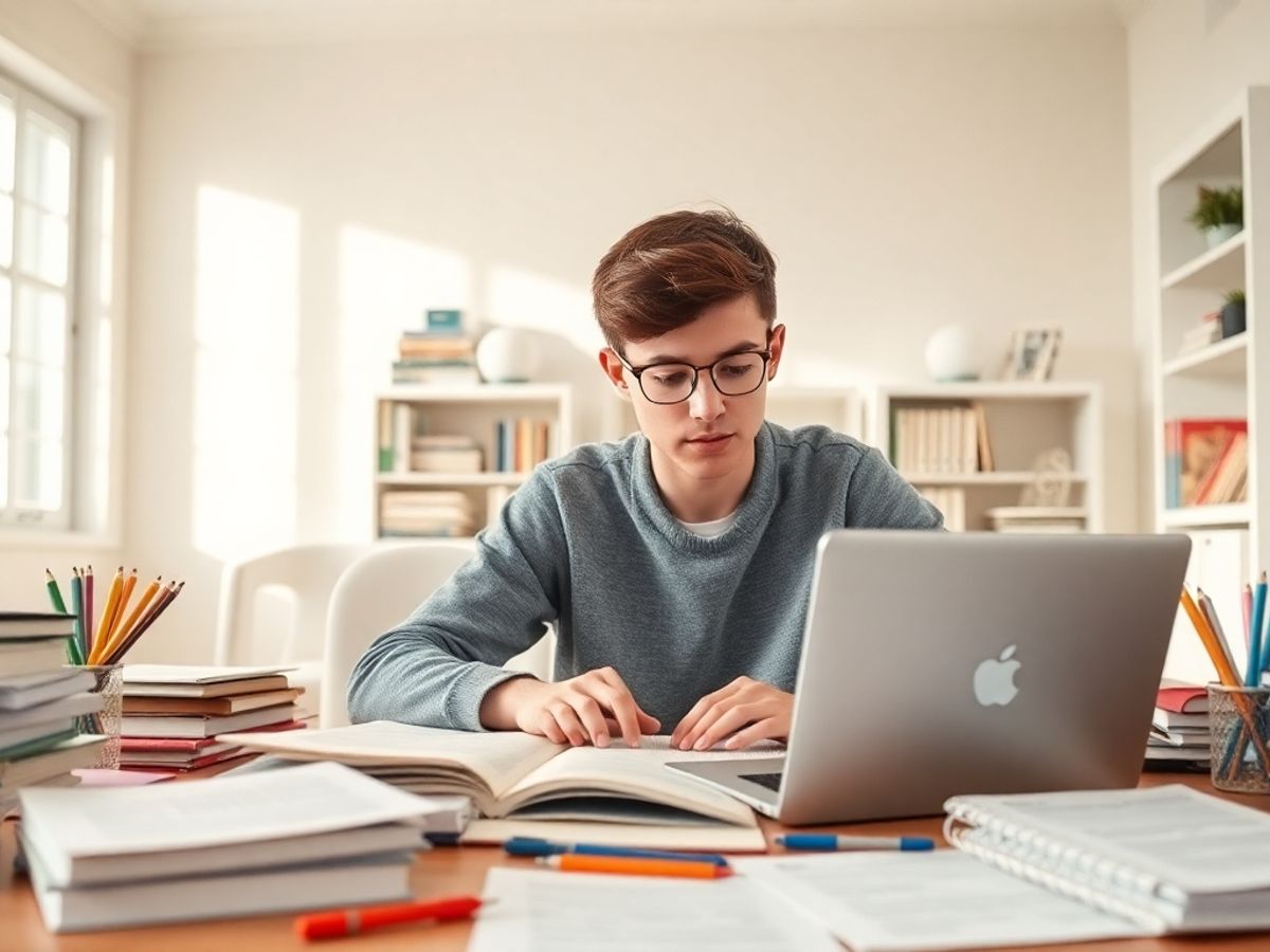 Student studying for the SAT in a cozy study space.