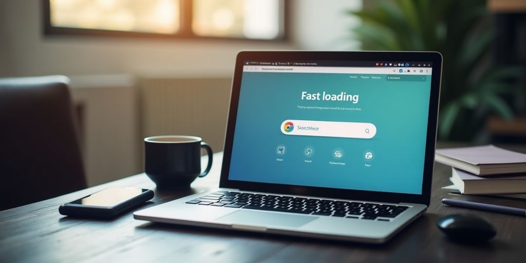 Modern workspace with laptop and tech gadgets.