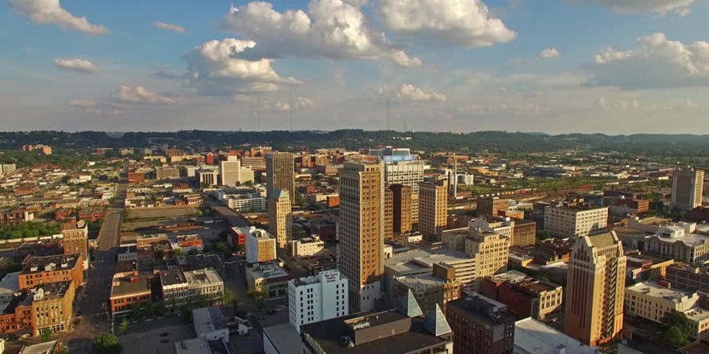 Birmingham cityscape with historic and modern buildings, Forest Park