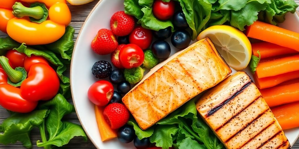 Colorful anti-inflammatory meal with fresh vegetables and lean protein.