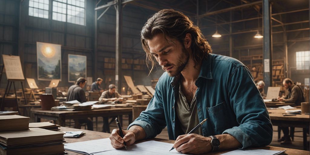 Stressed person signing long-term warehouse lease with calendar showing extended duration.