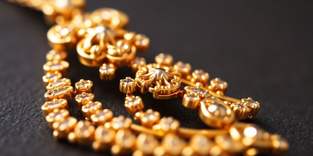 Bijoux en or brillants sur fond flou.