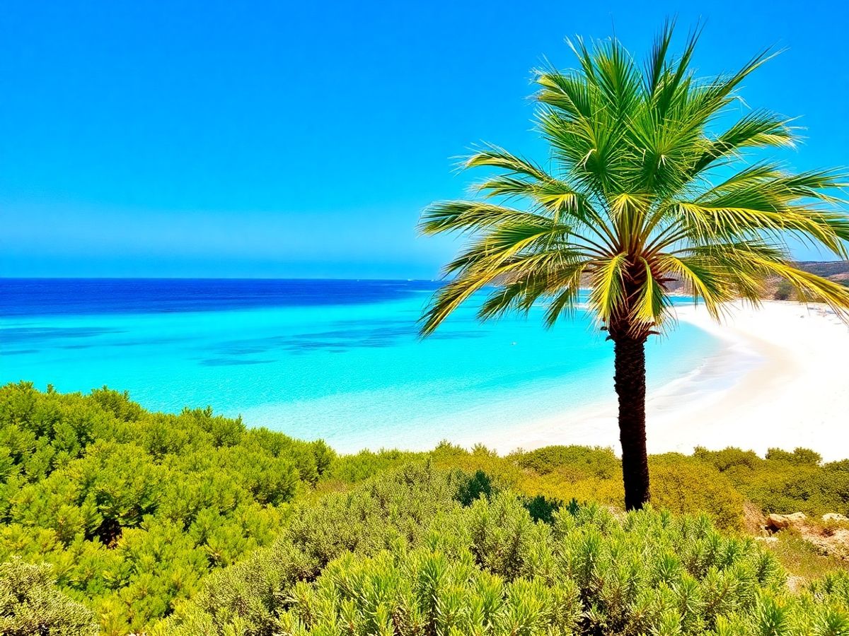 Escena idílica de playa en Formentera con agua turquesa y arena fina.
