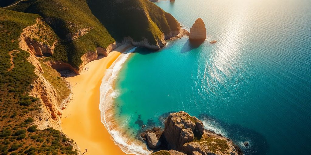 Plage de Golden Bay avec sable doré et mer turquoise.