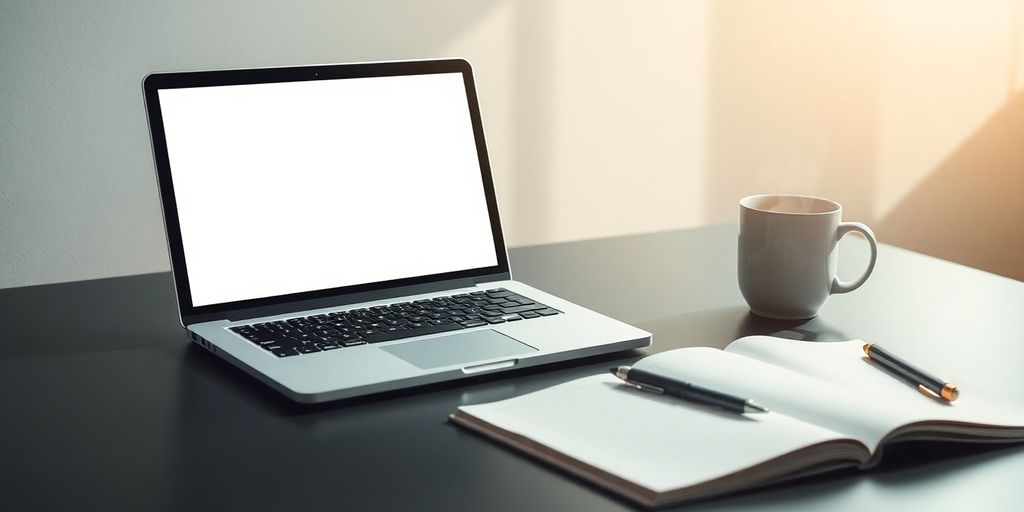 Laptop, coffee, notepad: startup business plan.