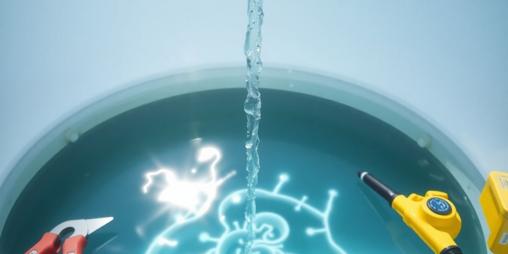 صورة لخزان مياه نظيف وأدوات صيانة حوله