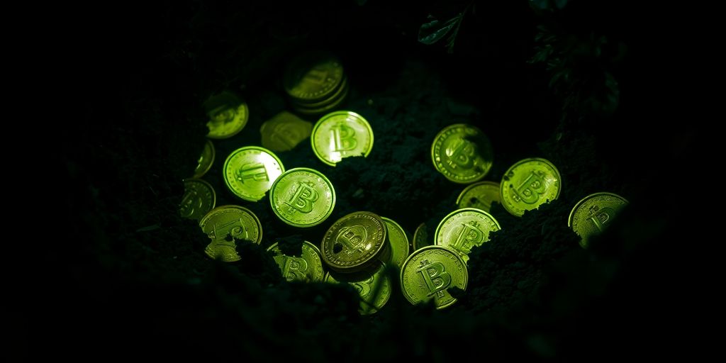 Des pièces d'or cachées dans la terre.