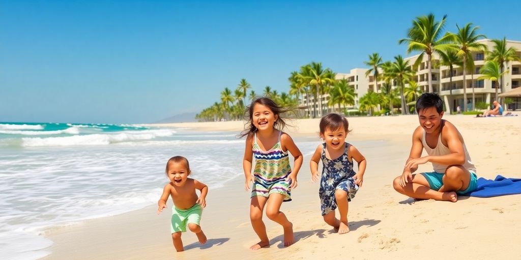 Family enjoying the beach at Royal Solaris Los Cabos.