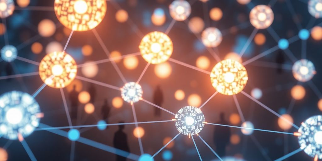 Data professionals working with glowing spheres.