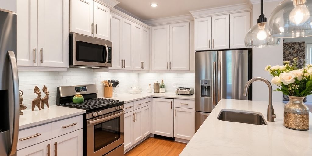 Modern kitchen with sleek cabinetry and elegant decor.
