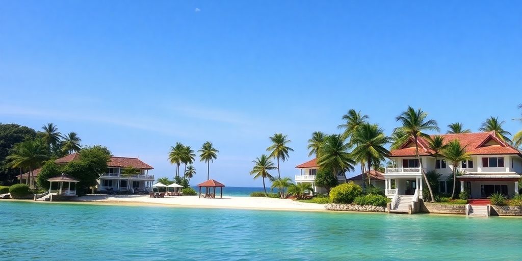 Tropical beach with luxury villas in Thailand.