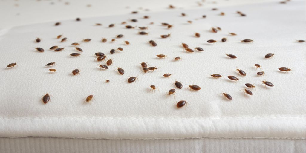 Ploșnițe pe o saltea, evidențiind infestarea.