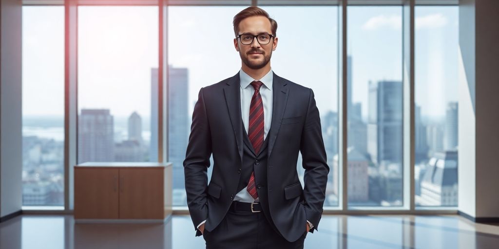 Executive in a modern office looking at a city