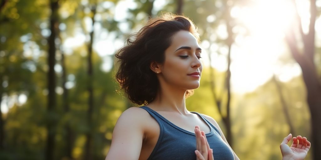Woman practicing yoga in nature for health management.