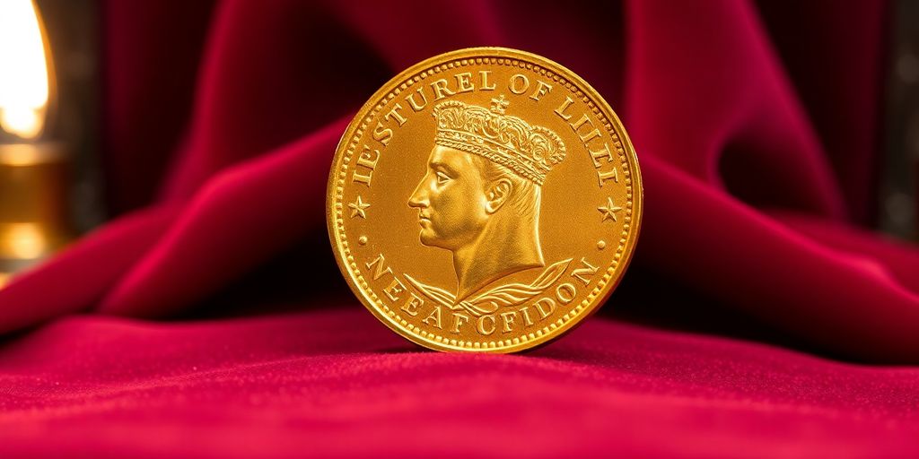 Pièce de Napoléon en or sur fond velouté.
