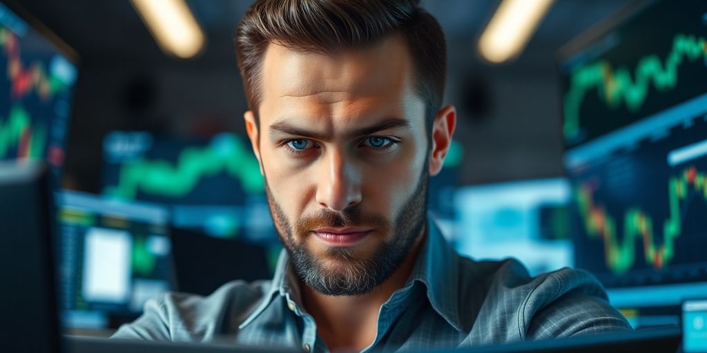 Trader analyzing market trends for profit maximization.