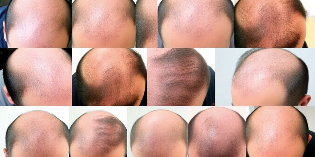 Male and female scalps with visible hair loss patterns.