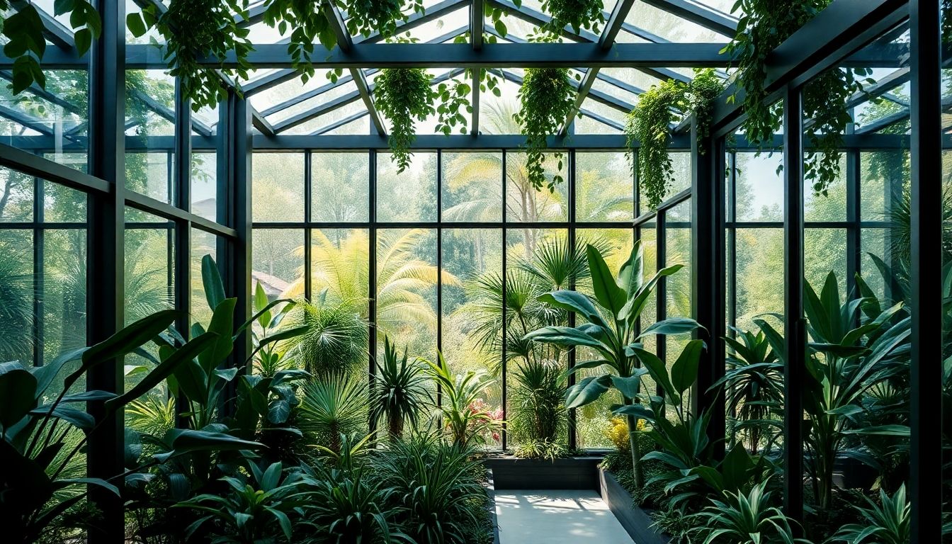 Modern conservatory with glass walls and smart technology.