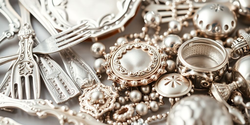 Collection of vintage silver and silver-plated items.