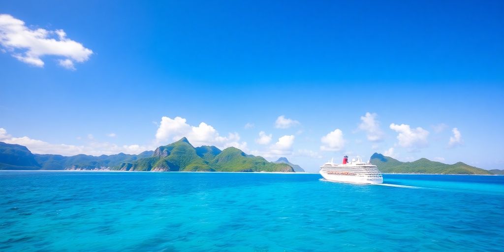 Kreuzfahrtschiff, das in den schönen Gewässern des Südpazifiks segelt.