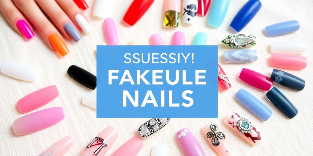 Diversos estilos de unhas postiças autocolantes coloridas.