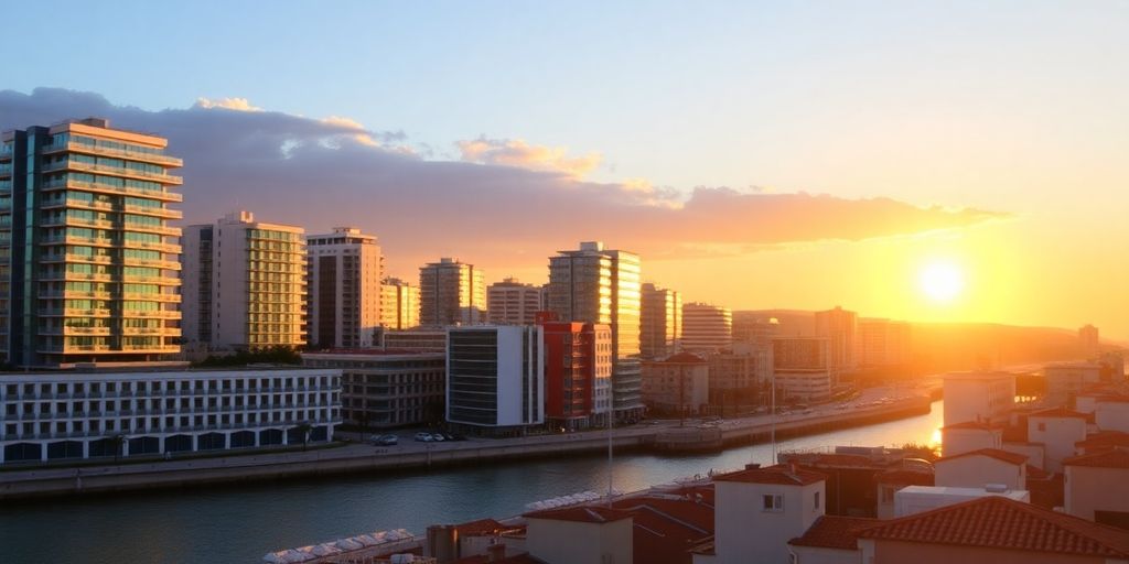 Coastal skyline of Spain at sunset for expats.