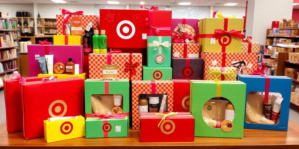 Colorful Target gift sets beautifully arranged on a table.
