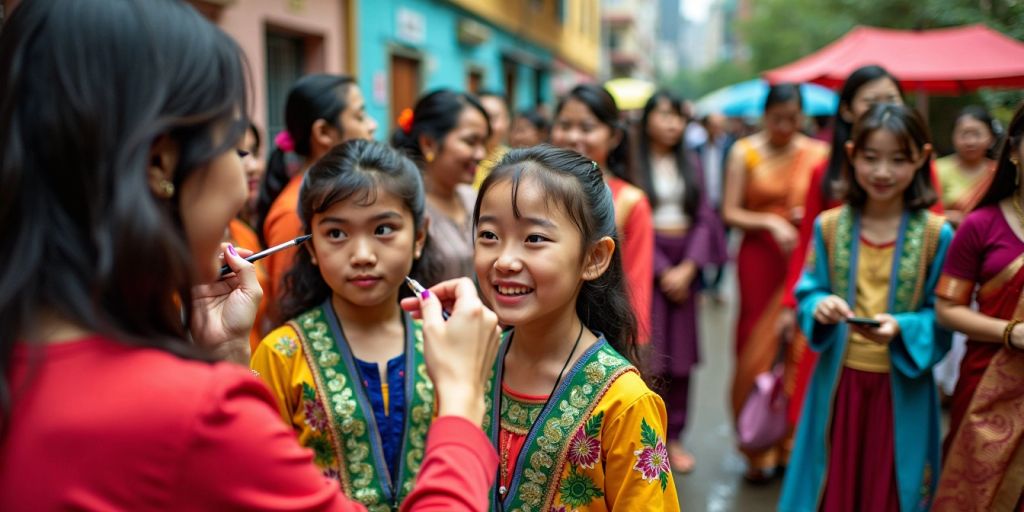 Young contestants in traditional attire backstage