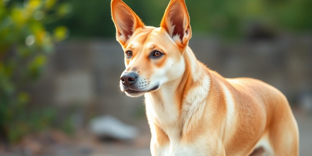 A medium-sized, tan Ryukyu dog with erect ears.