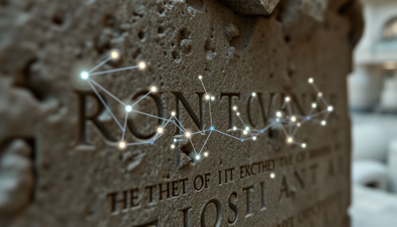 AI analyzing ancient Roman inscription fragments.