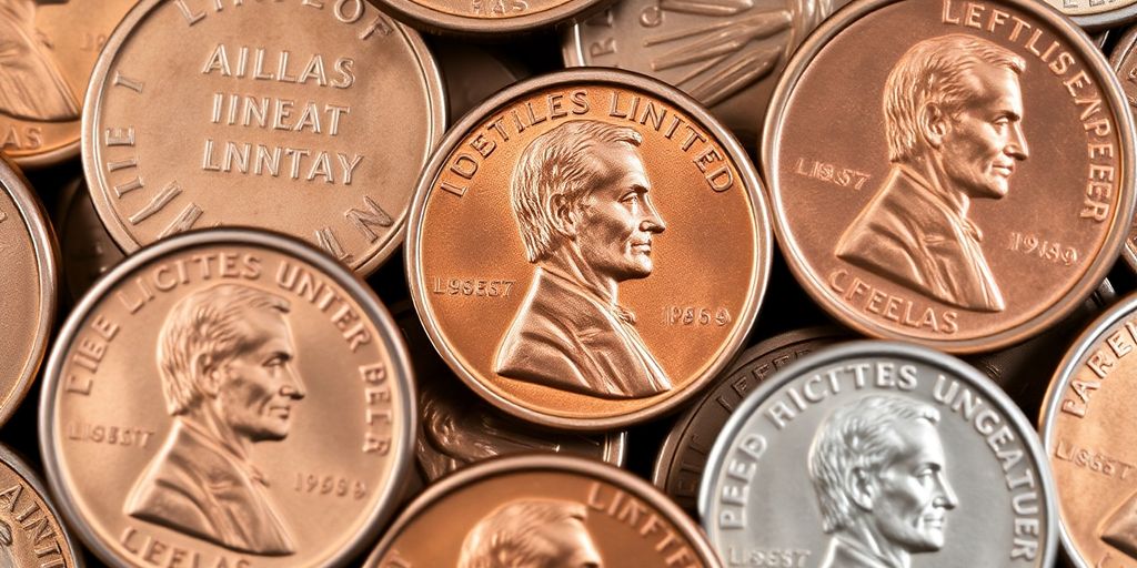 Close-up of Dallas minted wheat pennies.