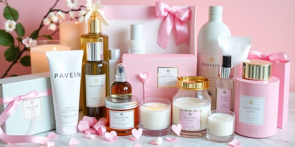 Assorted beauty and wellness gifts for Valentine's Day.