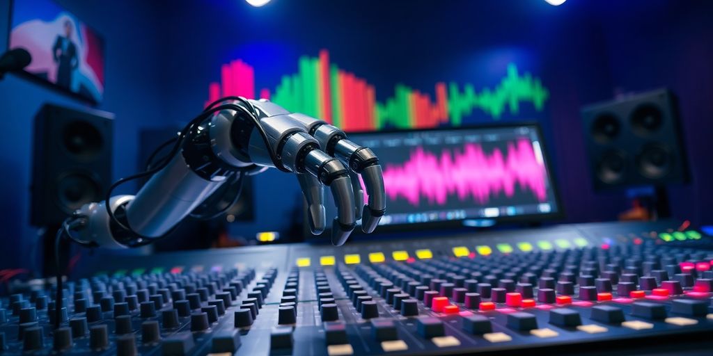 AI studio mixing music with robotic arm.