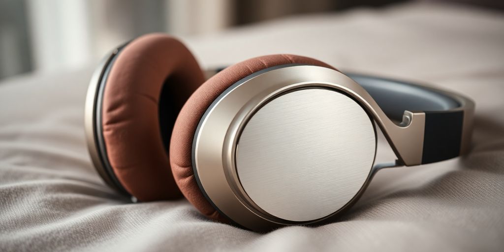 Stilvolle kabellose Over-Ear Kopfhörer auf weichem Stoff.