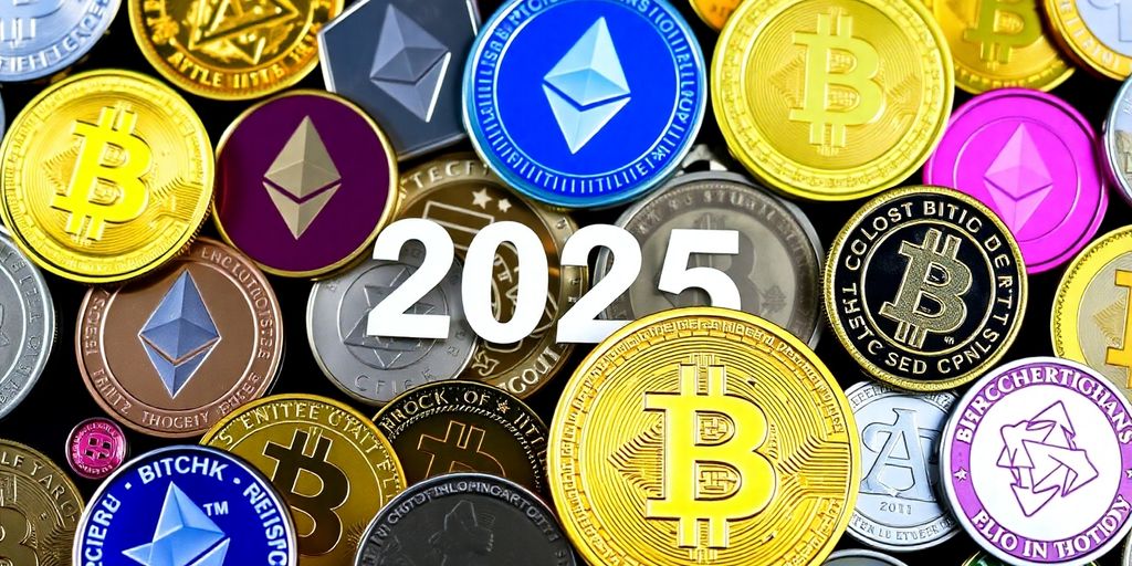 Best Crypto in 2025: Your Guide to the Most Promising Investments 3 A colorful arrangement of popular cryptocurrency coins.