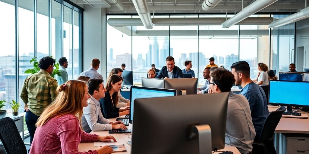 Nashville office with professionals collaborating on IT projects.