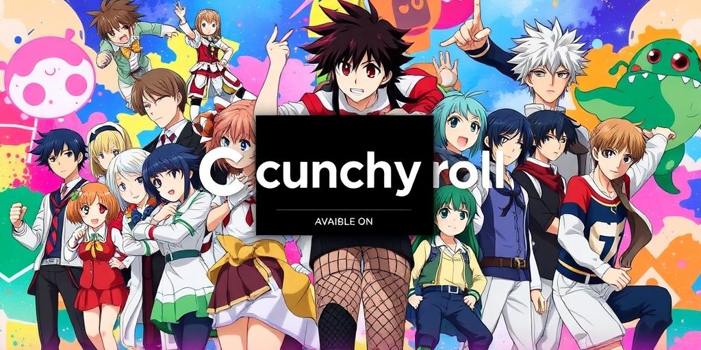 Crunchyroll logo with anime characters.
