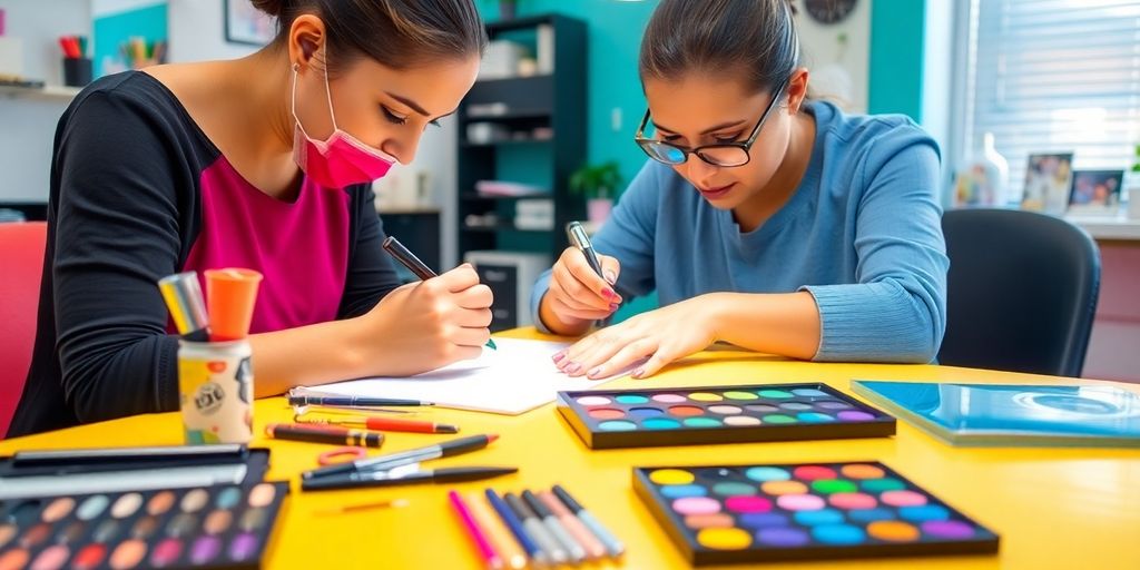 Manicure colorida em Curitiba com técnica e cliente.