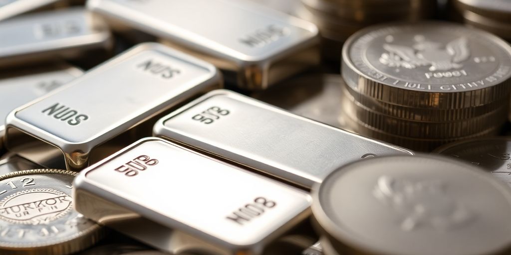 Lingots et pièces d'argent brillants