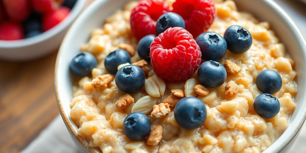 Bowl of oats with berries and nuts