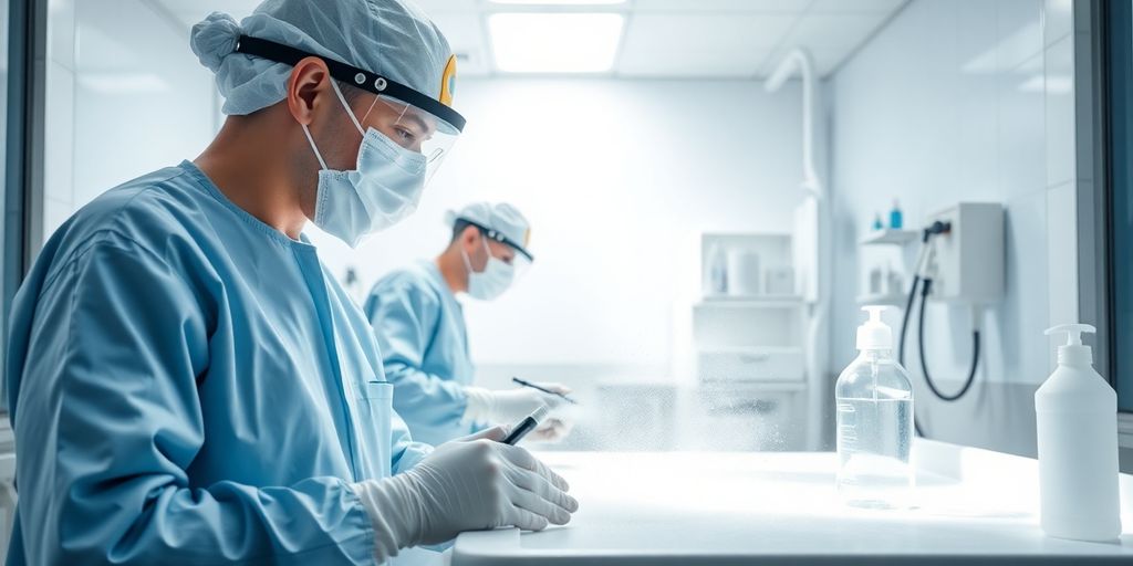Mediu medical curat cu echipament de dezinfectare.