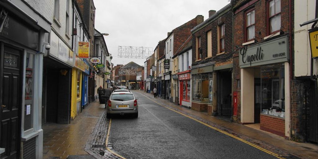 Norfolk shopping street with antique shops and bookstores
