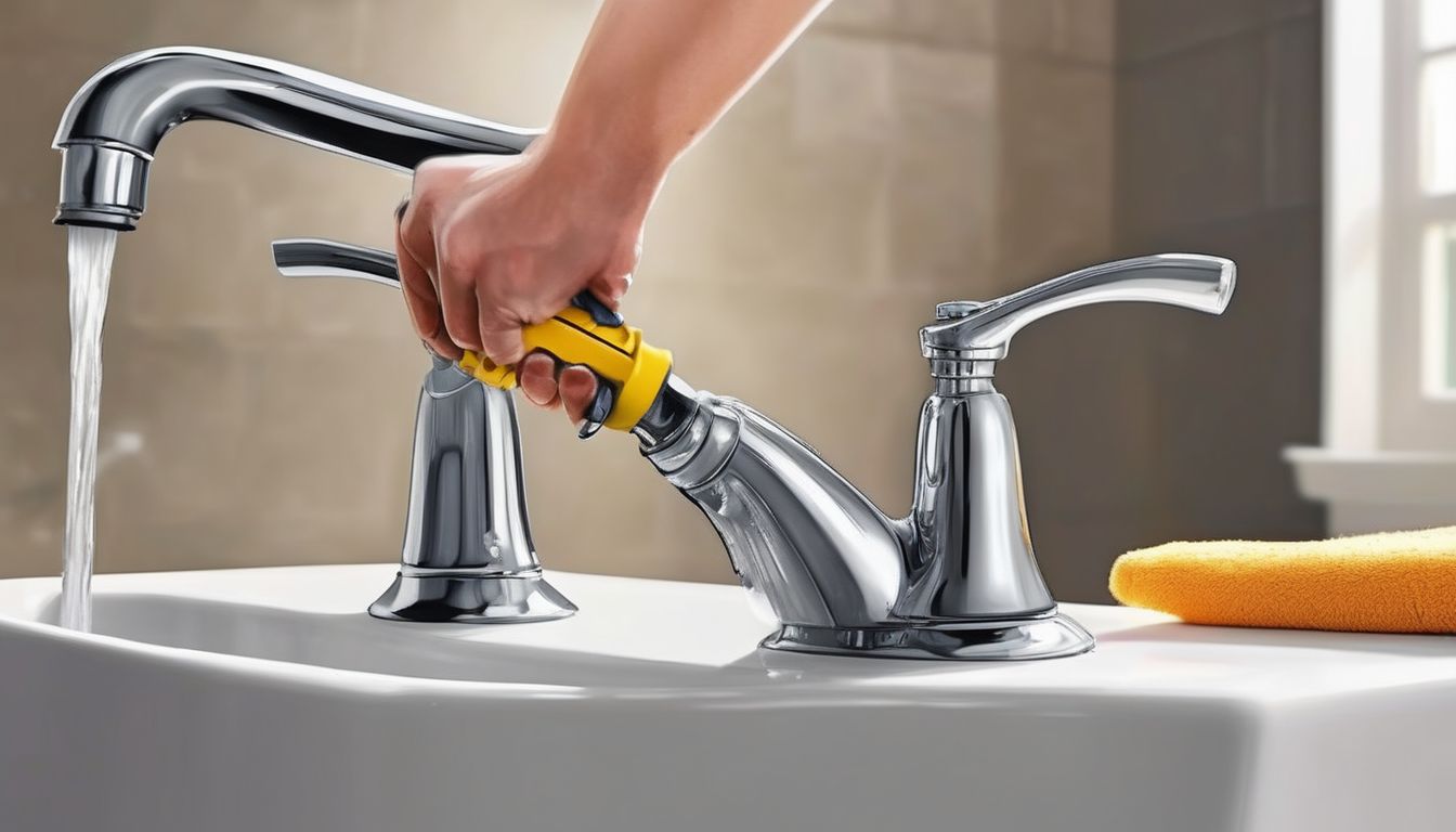 person disassembling a leaky faucet in a home bathroom