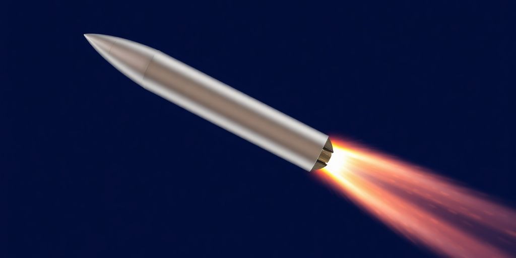 Bright light trails around a speeding rocket.