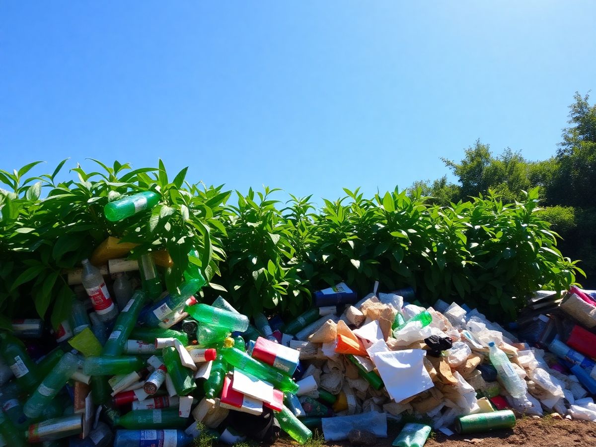 Deșeuri reciclate într-un peisaj verde curat.