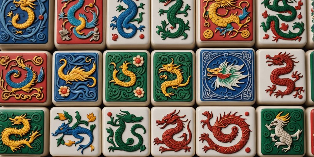 Mahjong tiles with animal designs