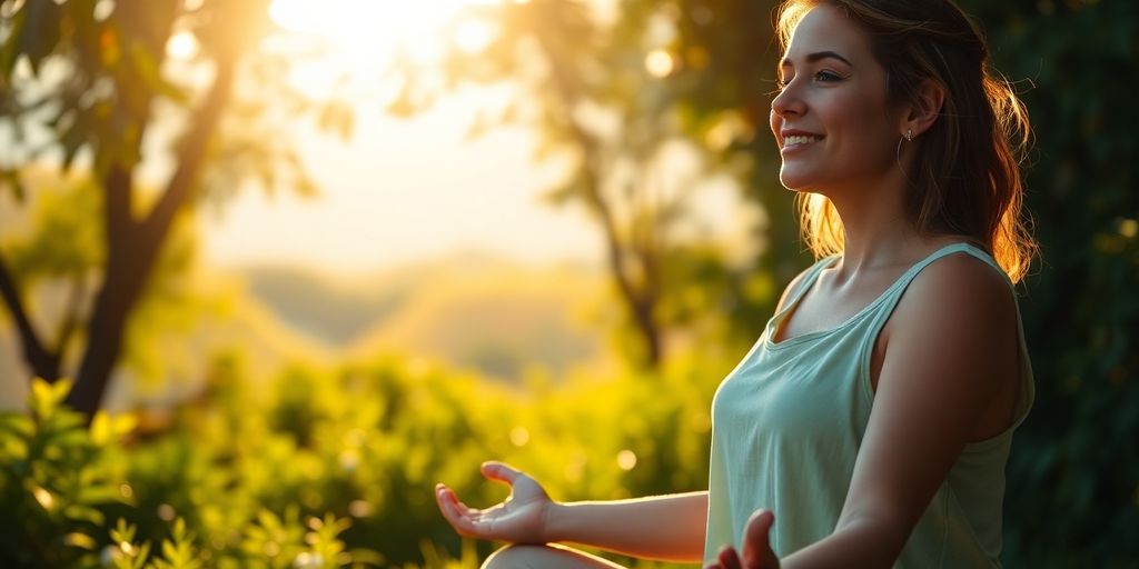 Yoga practitioner meditating peacefully outdoors